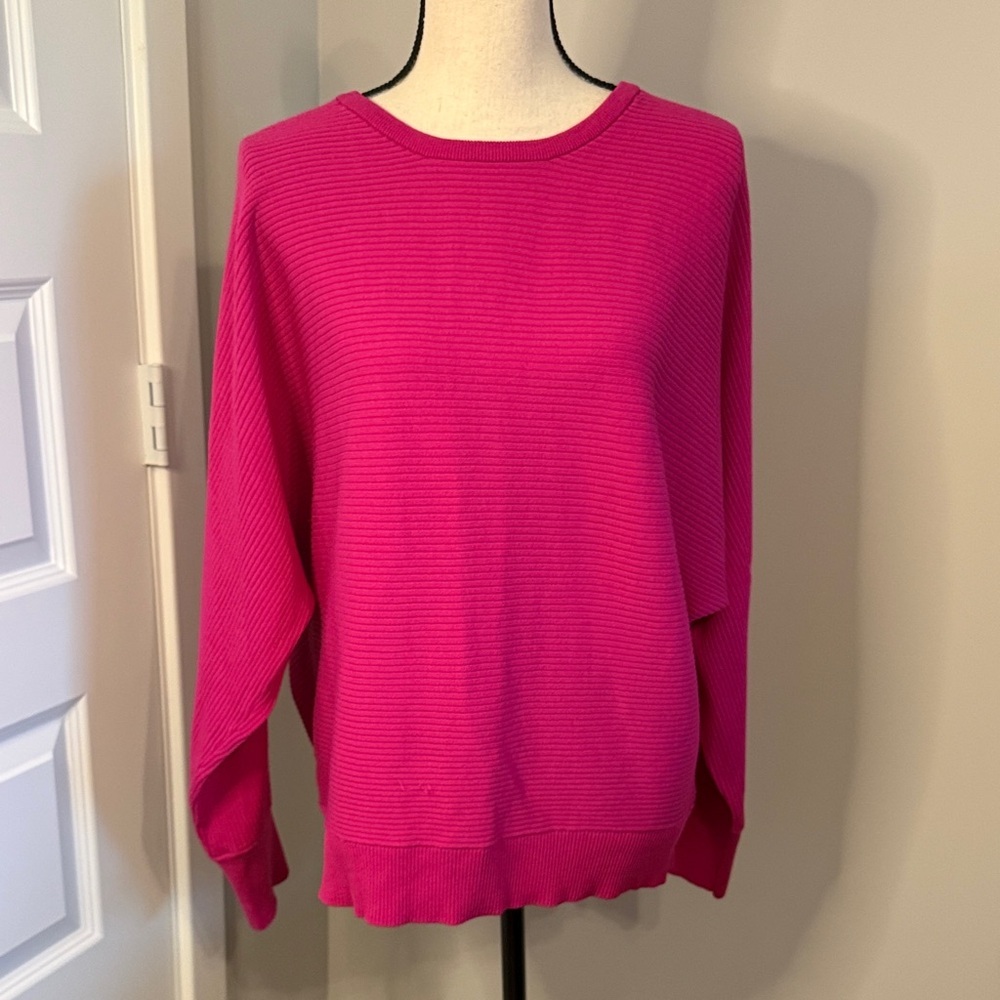 Pink Lightweight Ribbed Crewneck, Open Back Sweater